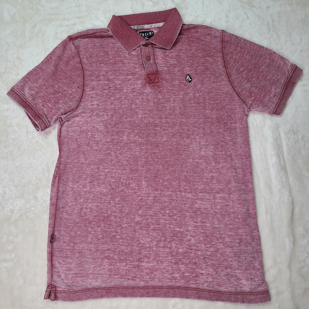 Volcom Polo Mens Medium Heather Red Embroidered Logo Shirt Rugby Y2K Soft